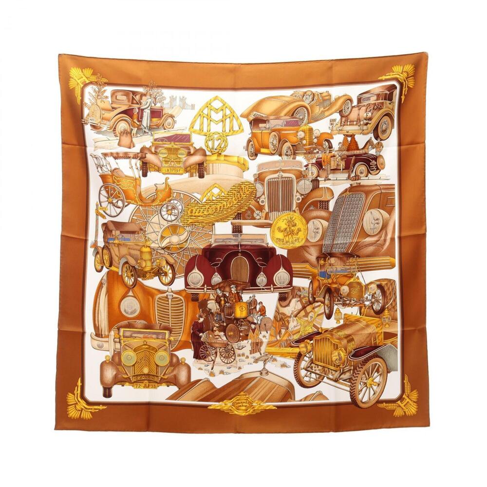 Hermes Carre 90 automobile scarf/muffler, silk, women's, brown/multicolor